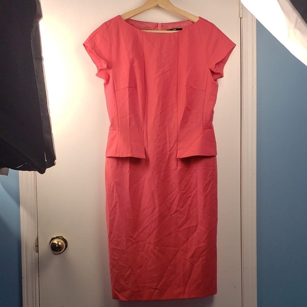 Hugo Boss Dinaro Sheath in Pink Peplum Stretch Wool Dress US 6